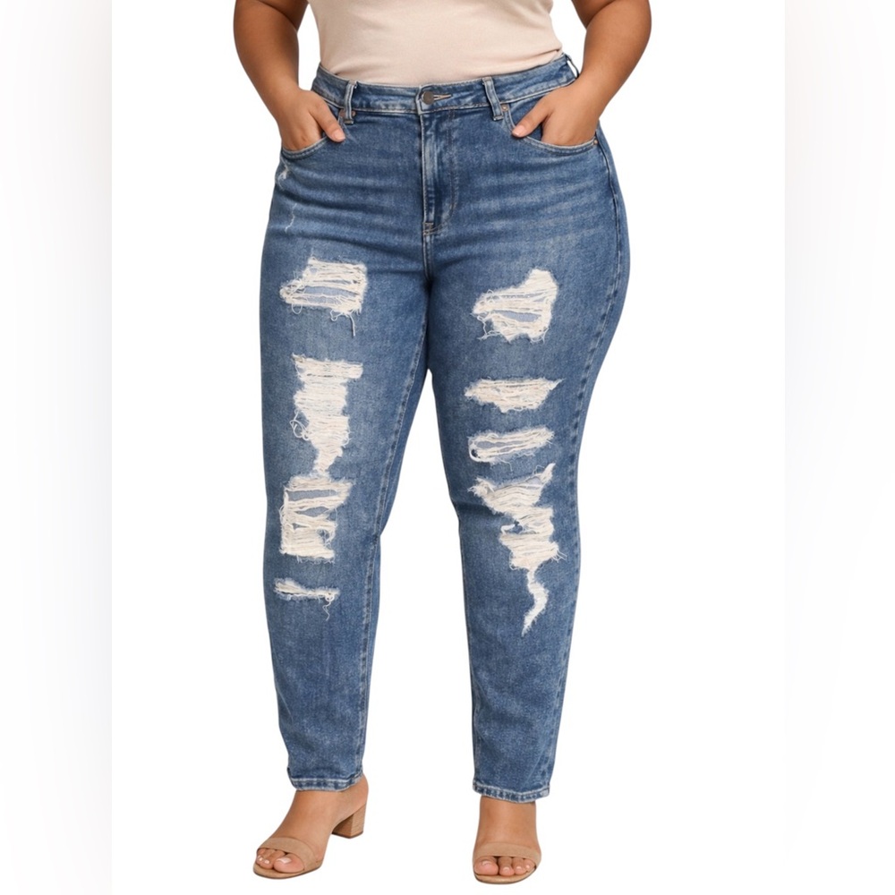 American Eagle Distressed Ripped Mom Jeans 14 Regular AEO